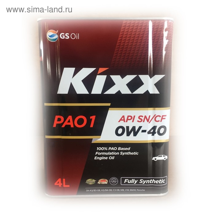 Масло моторное  Kixx PAO1 0W-40, 4 л - Фото 1