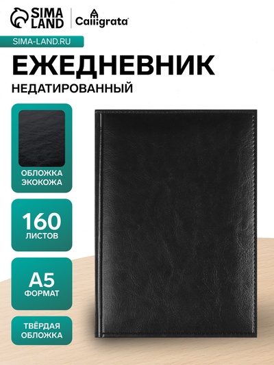 Ежедневник недатированный А5, 160 листов, перфорация углов, «Небраска», чёрный