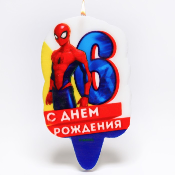 Свеча для торта "С Днем Рождения", цифра 6, Человек-паук - Фото 1