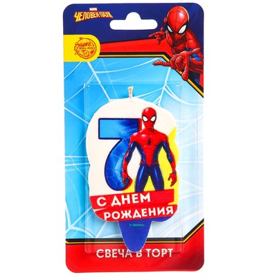 Свеча в торт 7 "С Днем Рождения", Человек-паук