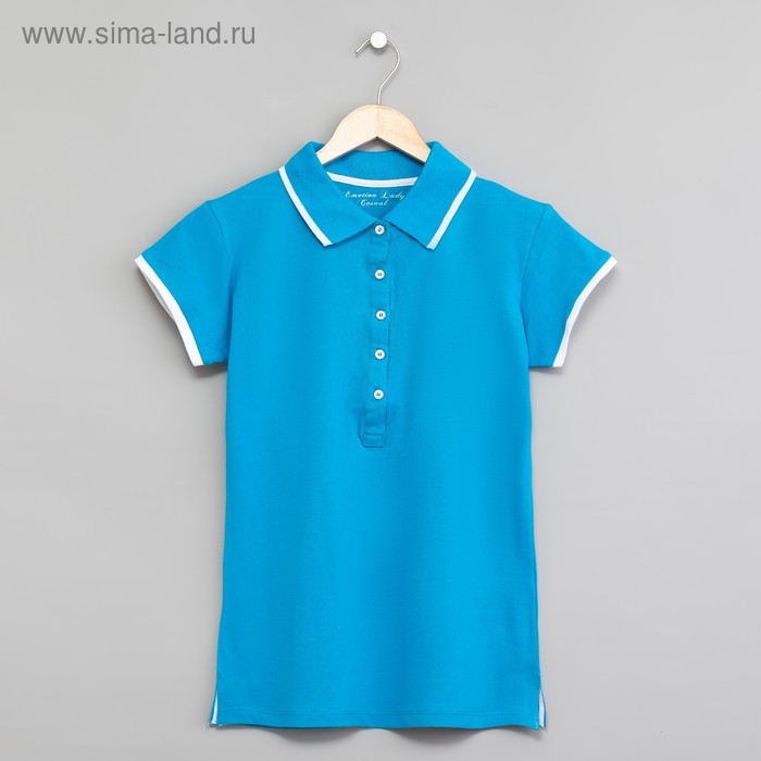 Футболка женская поло цвет голубой, р-р 46 - Фото 1