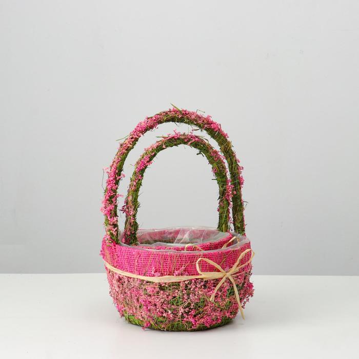 Набор корзин «Цветочный бантик», 2 шт, 22×12/32 см, 16×10/26 см, трава - Фото 1