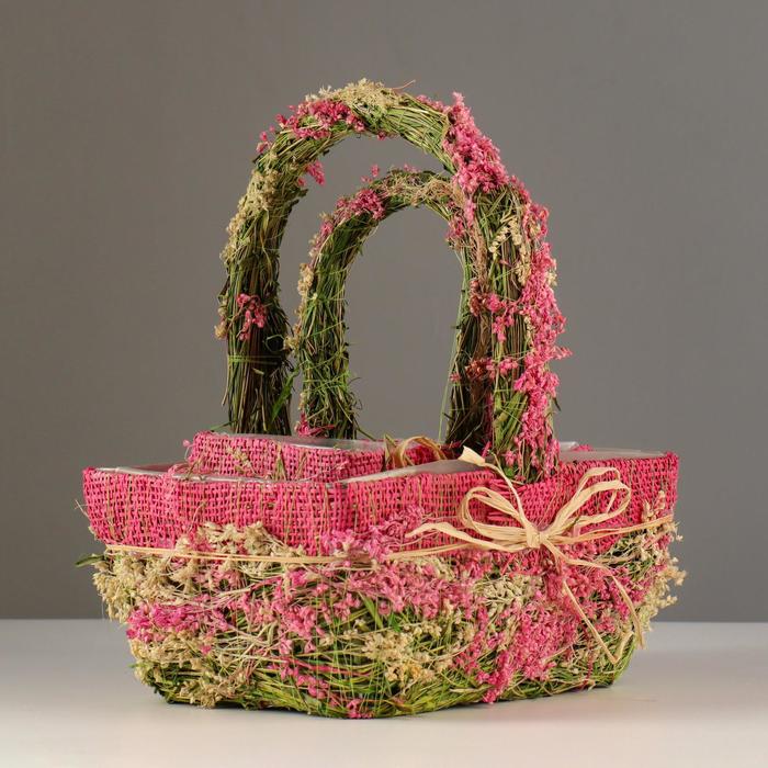 Набор корзин «Цветочный бантик», 2 шт, 25×17×11/28 см, 19×10×9/22 см, трава - Фото 1