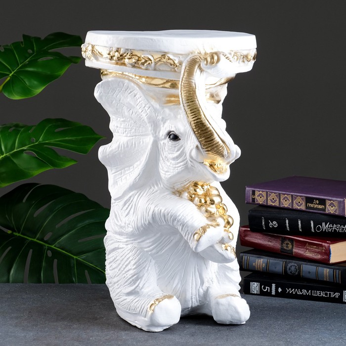 Фигура - подставка "Слон сидя" белое золото, 34х26х44см - Фото 1