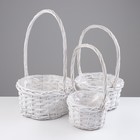 Корзина плетёная для хранения «Плетёнка», лоза, с ручкой, белая, набор 3 шт. - Фото 1