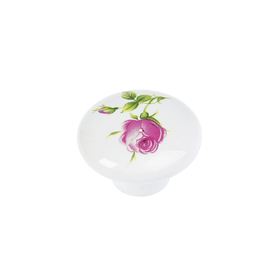 Ручка кнопка FLOWER Ceramics 004, d=38, керамическая, белая с рисунком