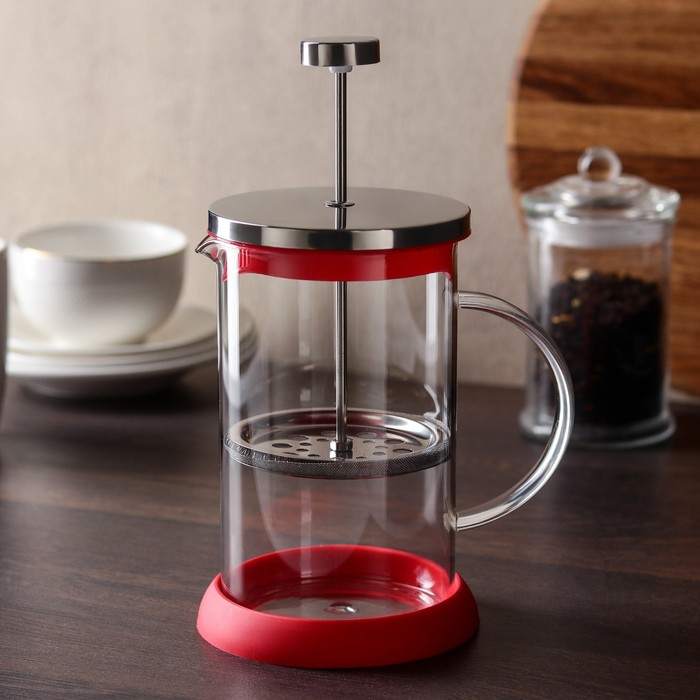 Чайник заварочный френч - пресс «Келли», 800 мл, стекло, цвет красный - Фото 1