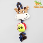 Игрушка для собак 3-в-1 "Корова": канатная, мягкая с пищалкой, войлочный мяч, 30 см - фото 8731358