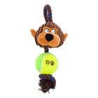 Игрушка для собак 3-в-1 "Обезьяна": канатная, мягкая с пищалкой, войлочный мяч, 30 см - фото 8418286