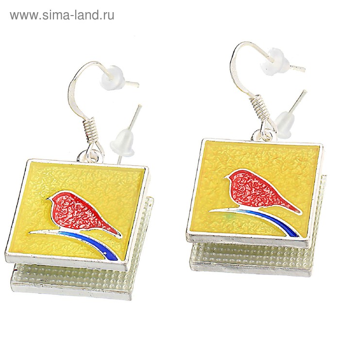 Серьги с эмалью «Позитив» снегирь - Фото 1