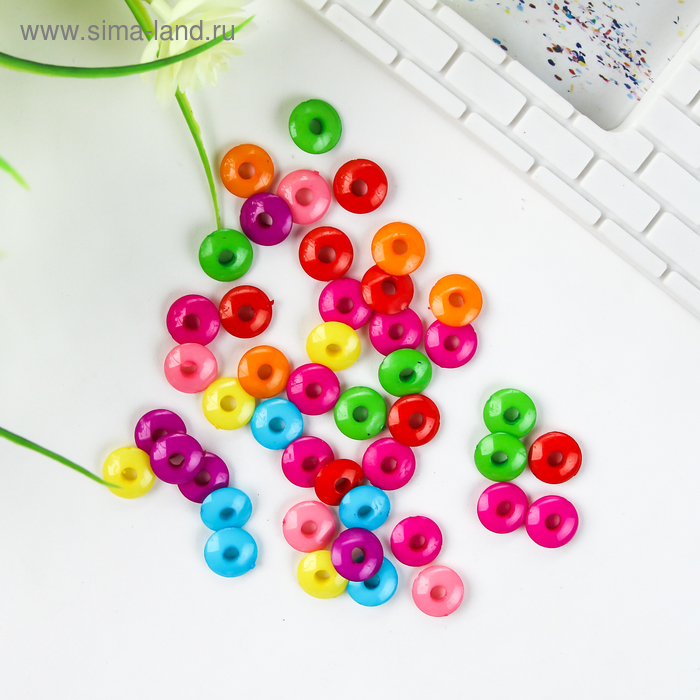 Бусины для творчества пластик "Колечки" цветные набор 100 шт 1,2х1,2 см - Фото 1