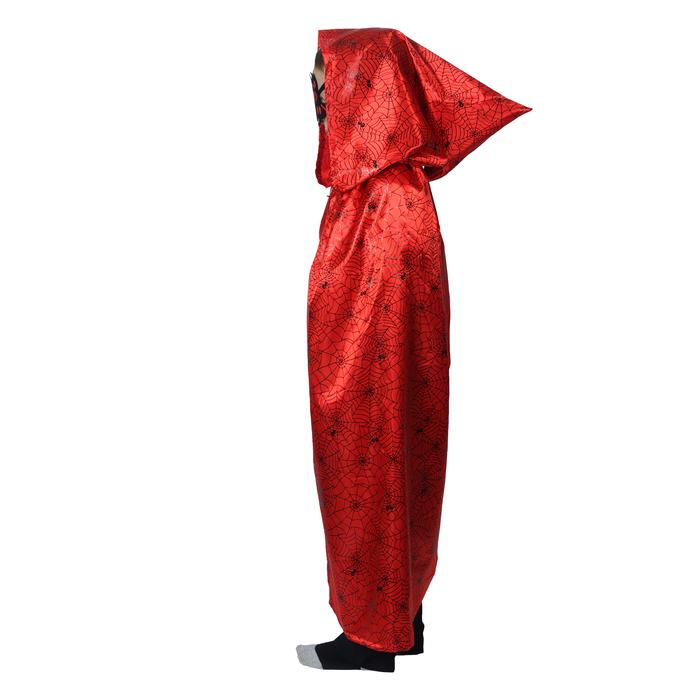 Карнавальный плащ с капюшоном, паутина на красном, атлас, длина 85 см + маска - фото 1906953400