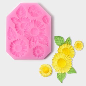 Молд «Подсолнухи», силикон, 12×9,5 см, цвет розовый