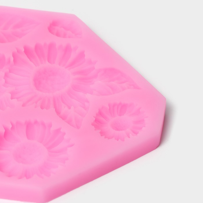 Молд «Подсолнухи», силикон, 12×9,5 см, цвет розовый
