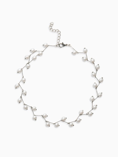 Бусы с жемчугом «Цветущая дорожка» шар №4, белые в серебре, L=38 см