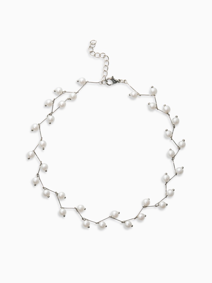 Бусы с жемчугом «Цветущая дорожка» шар №4, белые в серебре, L=38 см - Фото 1