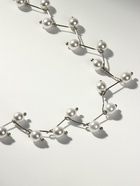 Бусы с жемчугом «Цветущая дорожка» шар №4, белые в серебре, L=38 см - Фото 7