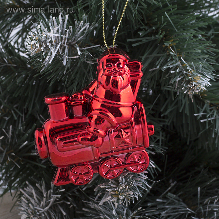 Украшение ёлочное "Дед Мороз на паровозе" (набор 4 шт) 7х6,5 см красный - Фото 1