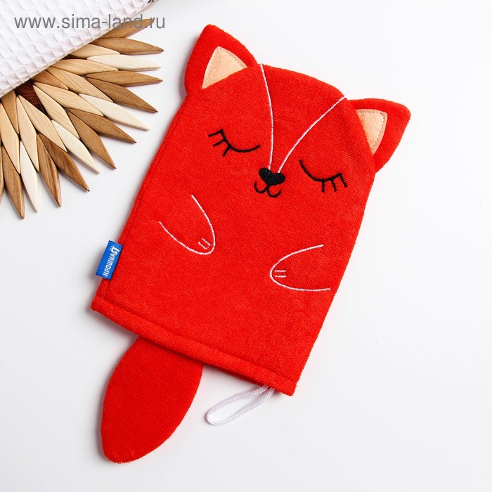 Мочалка детская для купания «Лисичка», варежка, из махры - Фото 1