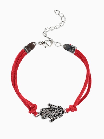 Браслет-оберег «Красная нить», талисман защиты, рука Хамса классическая, цвет чернёное серебро, 18 см