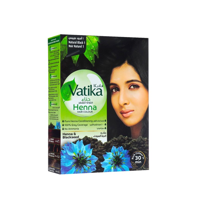 Хна для волос Vatika Henna Hair Colours Natural Black, чёрная, 6 пакетиков по 10 г