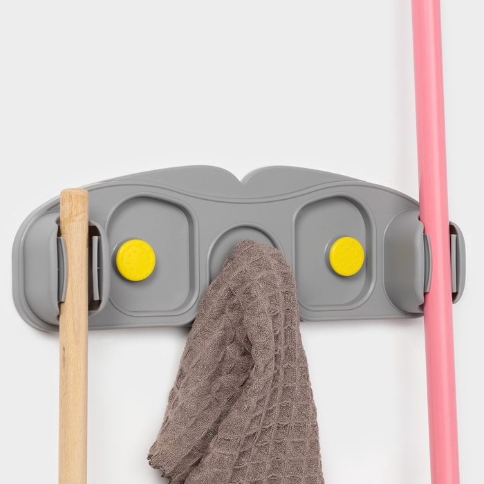 Держатель для швабр, 30×10×5 см, на липучке, с крючком, МИКС - Фото 1