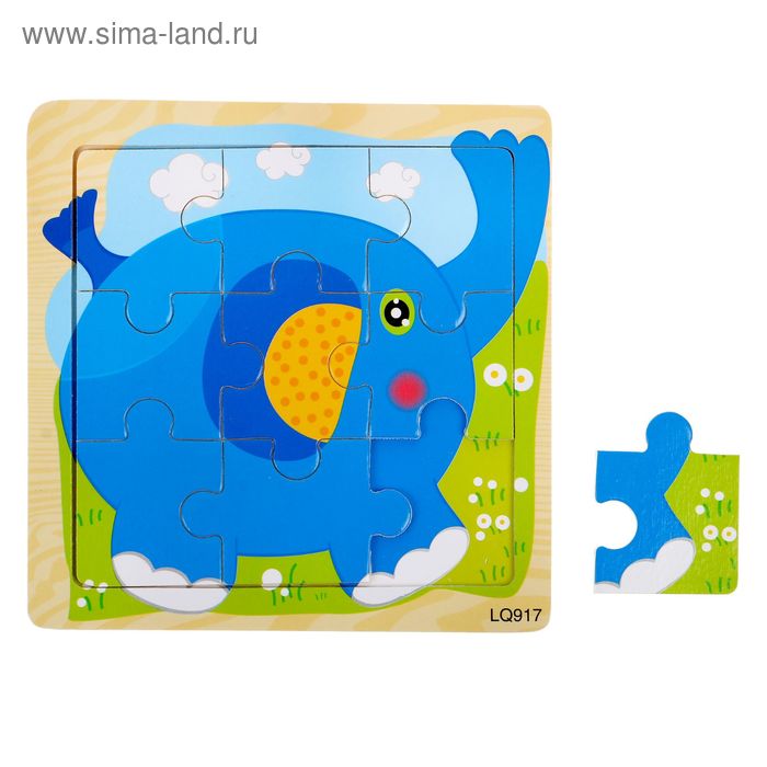 Пазл малый квадратный "Весёлый слоник", 9 элементов - Фото 1