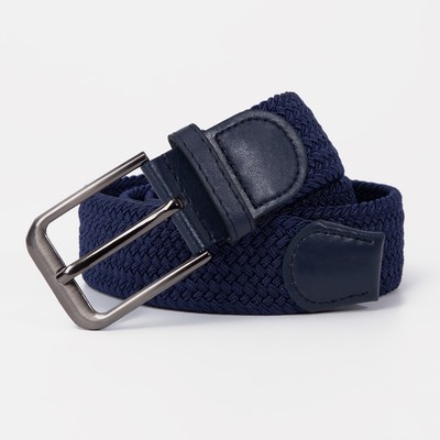 Ремень мужской, ширина 4 см резинка плетёнка, пряжка металл, цвет синий