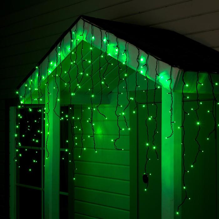 Гирлянда "Бахрома" 3 х 0.9 м , IP44, УМС, тёмная нить, 232 LED, свечение зелёное, 220 В - Фото 1