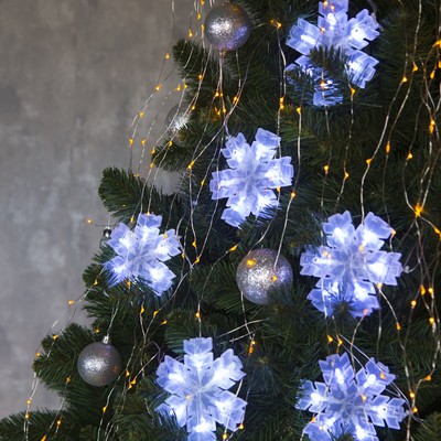 Гирлянда "Нить" 2 м с насадками "Снежинка матовая", IP20, прозрачная нить, 36 LED, свечение белое, фиксинг, 220 В