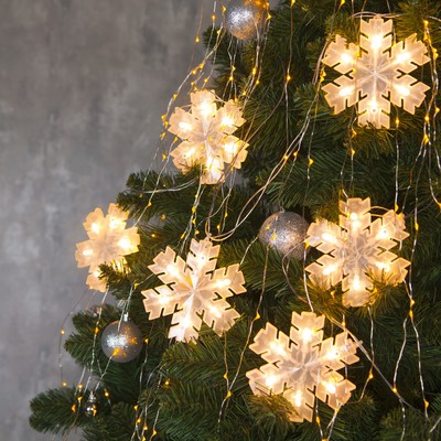 Гирлянда "Нить" 2 м с насадками "Снежинка матовая", IP20, прозрачная нить, 36 LED, свечение тёплое белое, фиксинг, 220 В