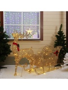 Светодиодная фигура «Олень с санями золотистый», олень: 65×130×27 см, сани: 120×70×45 см, металл, 220 В, свечение тёплое белое - Фото 6