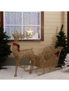 Светодиодная фигура «Олень с санями золотистый», олень: 65×130×27 см, сани: 120×70×45 см, металл, 220 В, свечение тёплое белое - фото 118618764