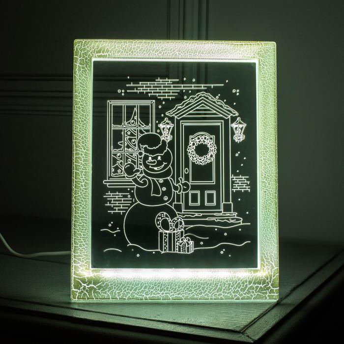 Рамка светящаяся "Снеговик", 13.5х17 см, USB, 5V, 10 LED, БЕЛЫЙ - Фото 1