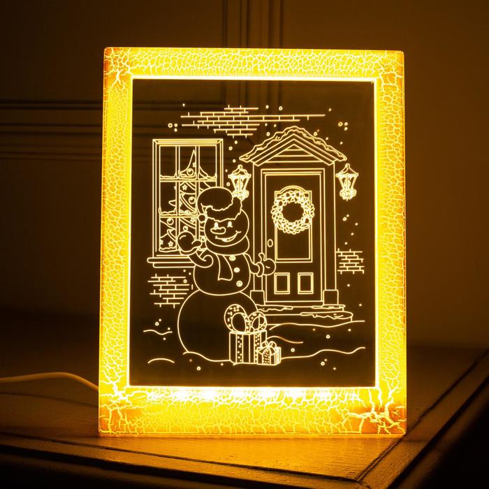 Рамка светящаяся "Снеговик", 13.5х17 см, USB, 5V, 10 LED, Т/БЕЛЫЙ - Фото 1