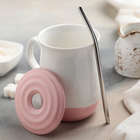 Кружка керамическая с крышкой и трубочкой «Розовое утро», 500 мл, рисунок МИКС - Фото 2