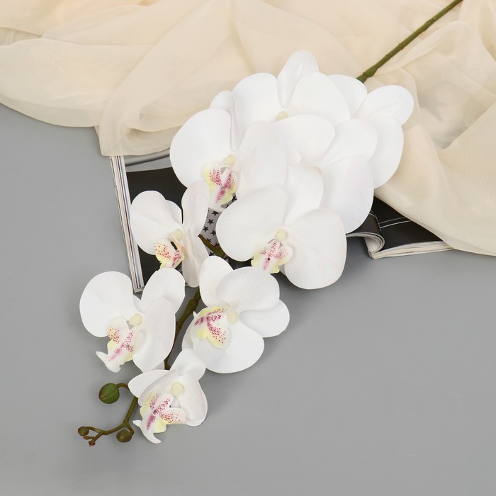 Цветы искусственные "Орхидея фаленопсис бархатистая" 10х90 см, белый - Фото 1