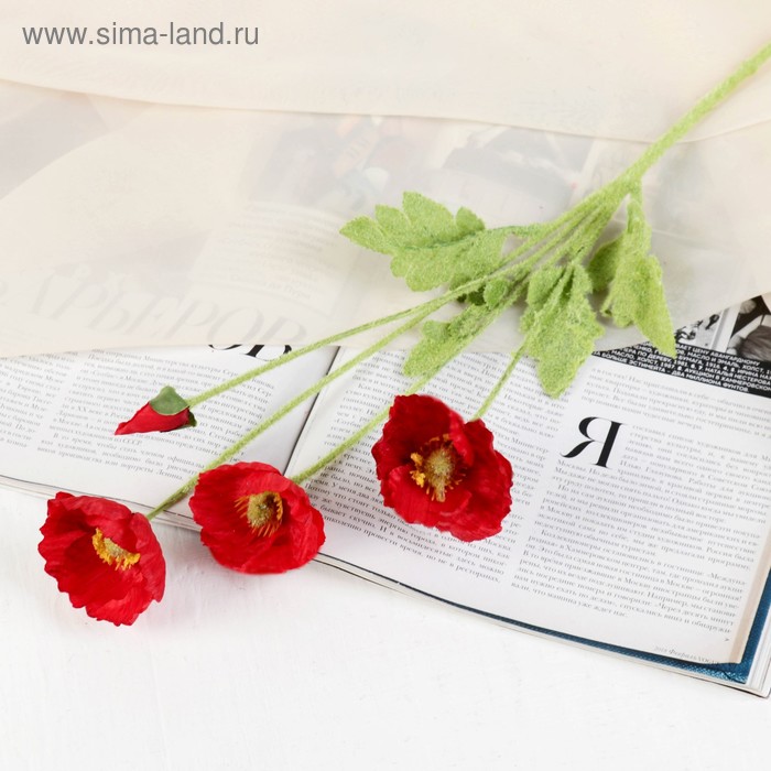

Цветы искусственные "Маки полевые" 5х58 см, красный