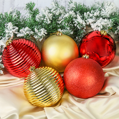 Ёлочные игрушки «Ассорти», набор 5 шт., d=15 см, красный/золотистый