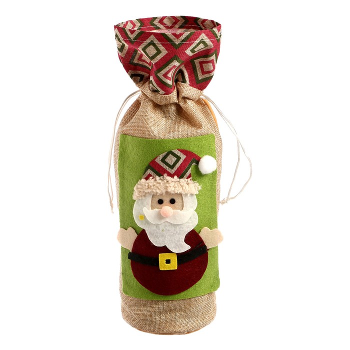 Чехол на бутылку «Дед Мороз» шапочка с рисунком, цвета МИКС