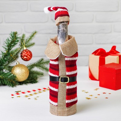 Чехол на бутылку «Новогодний наряд в полоску»