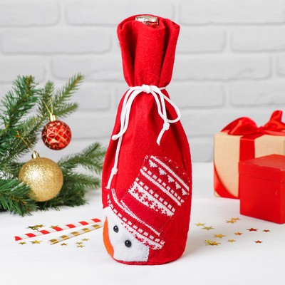 Чехол на бутылку «Снеговик в шляпке», на завязках