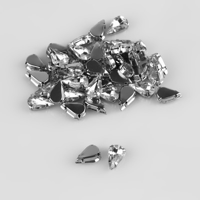 Стразы пришивные «Капля», в оправе, 8×13 мм, 50 шт., белые