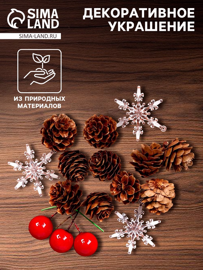 Новогодний декор «Шишки со снежинками», набор - Фото 1