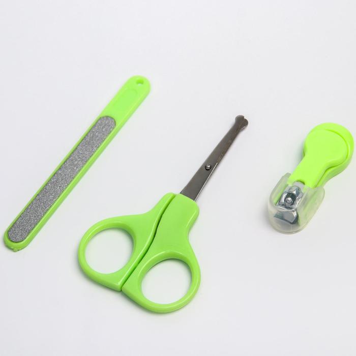 Детский маникюрный набор, 3 предмета: ножницы, пилка, книпсер, от 0 мес., цвет салатовый