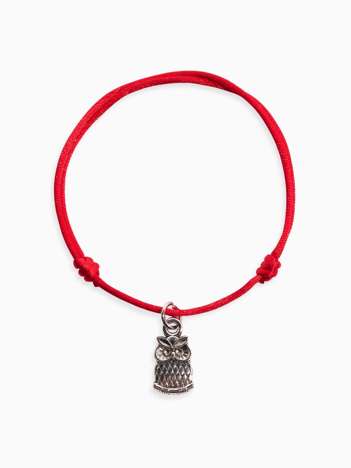 Браслет-оберег «Красная нить» кошельковая сова, цвет чернёное серебро, 20 см - Фото 1