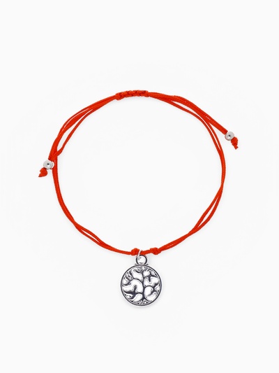 Браслет-оберег «Красная нить» денежное дерево, цвет чернёное серебро, 20 см