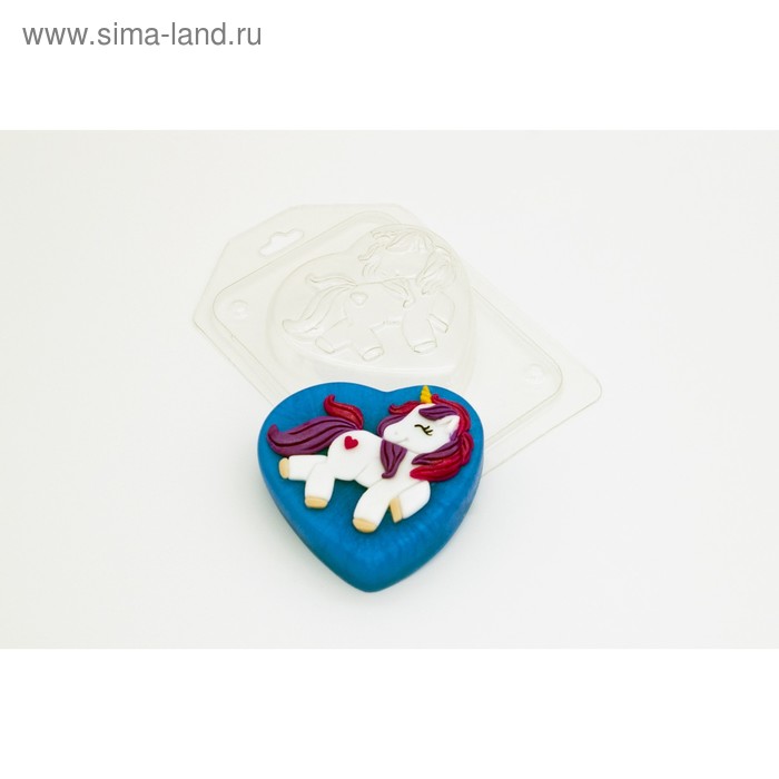 Пластиковая форма для мыла "Единорог на сердечке" 8,5х8 см - Фото 1