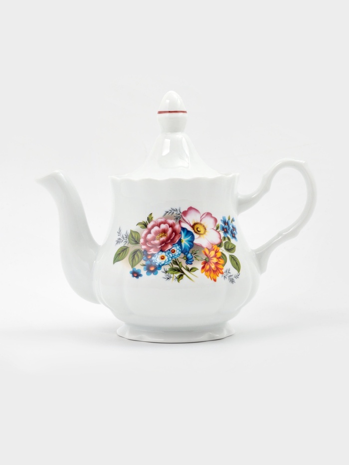 Чайник заварочный Добрушский завод «Букет цветов», 800 мл, фарфор, белый - Фото 1