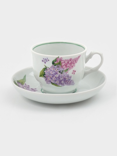 Чайная пара Добрушский завод «Сирень», 2 предмета: чашка 250 мл, блюдце d=15 см, фарфор, белая